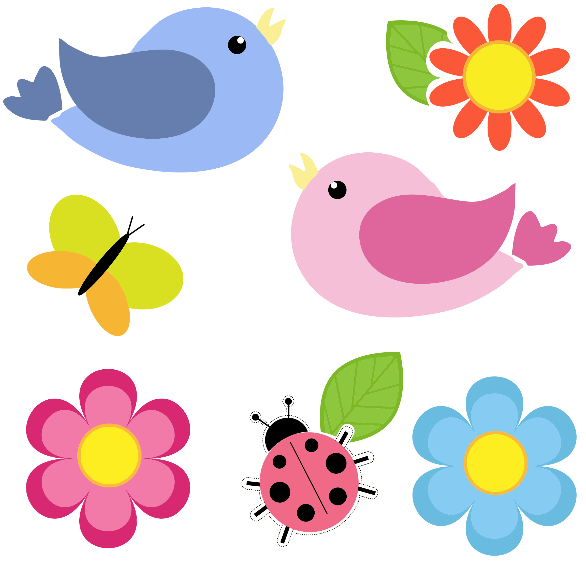 Birds Butterfly Ladybug And Flowers No Background Icons PNG - Free PNG and  Icons Downloads
