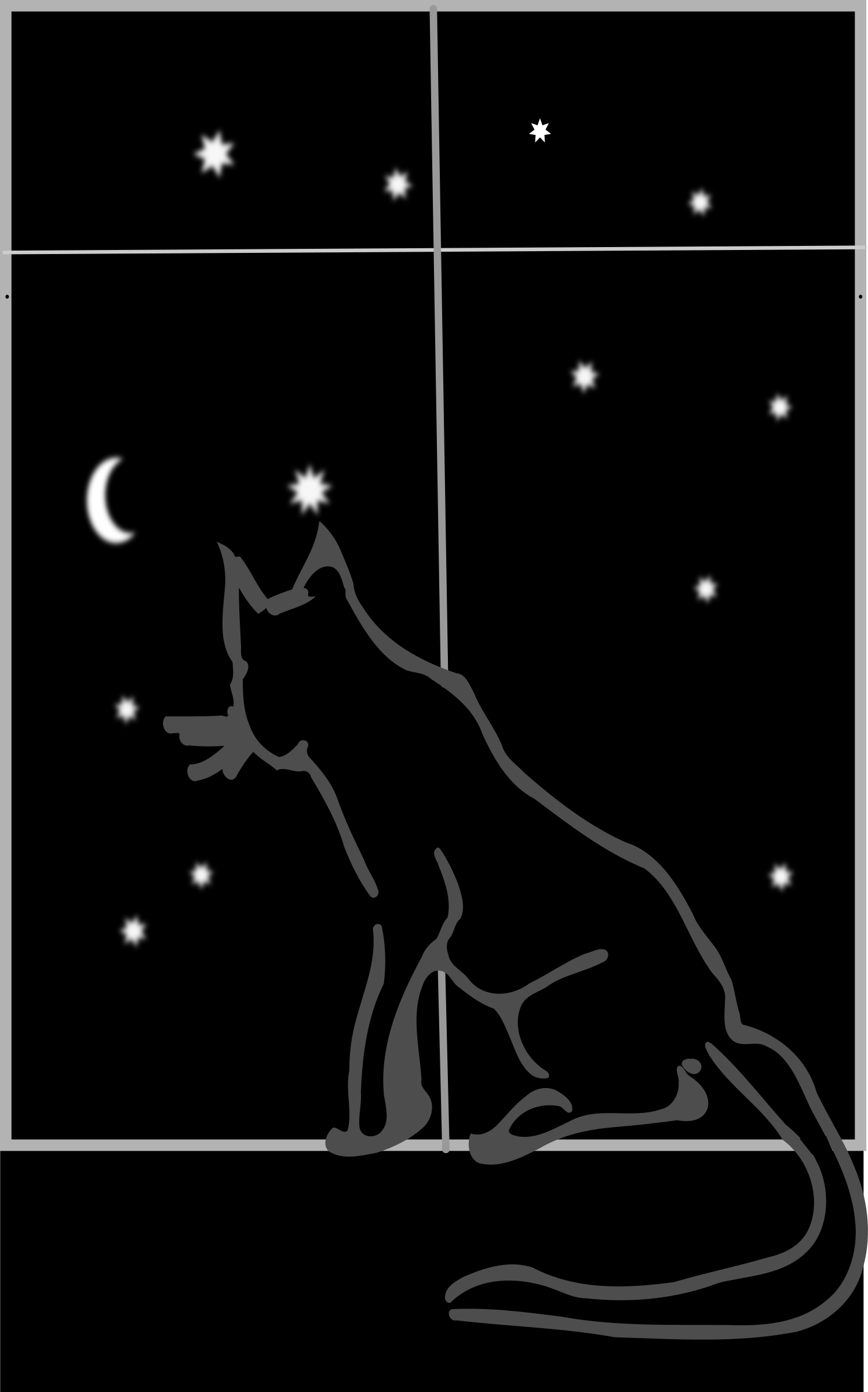 black cat sitting by the window at night Clip arts