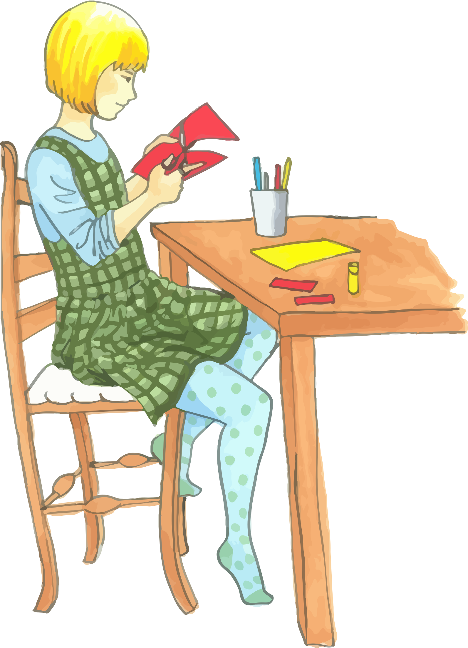 Blonde Girl Doing Crafts At A Table Clip arts