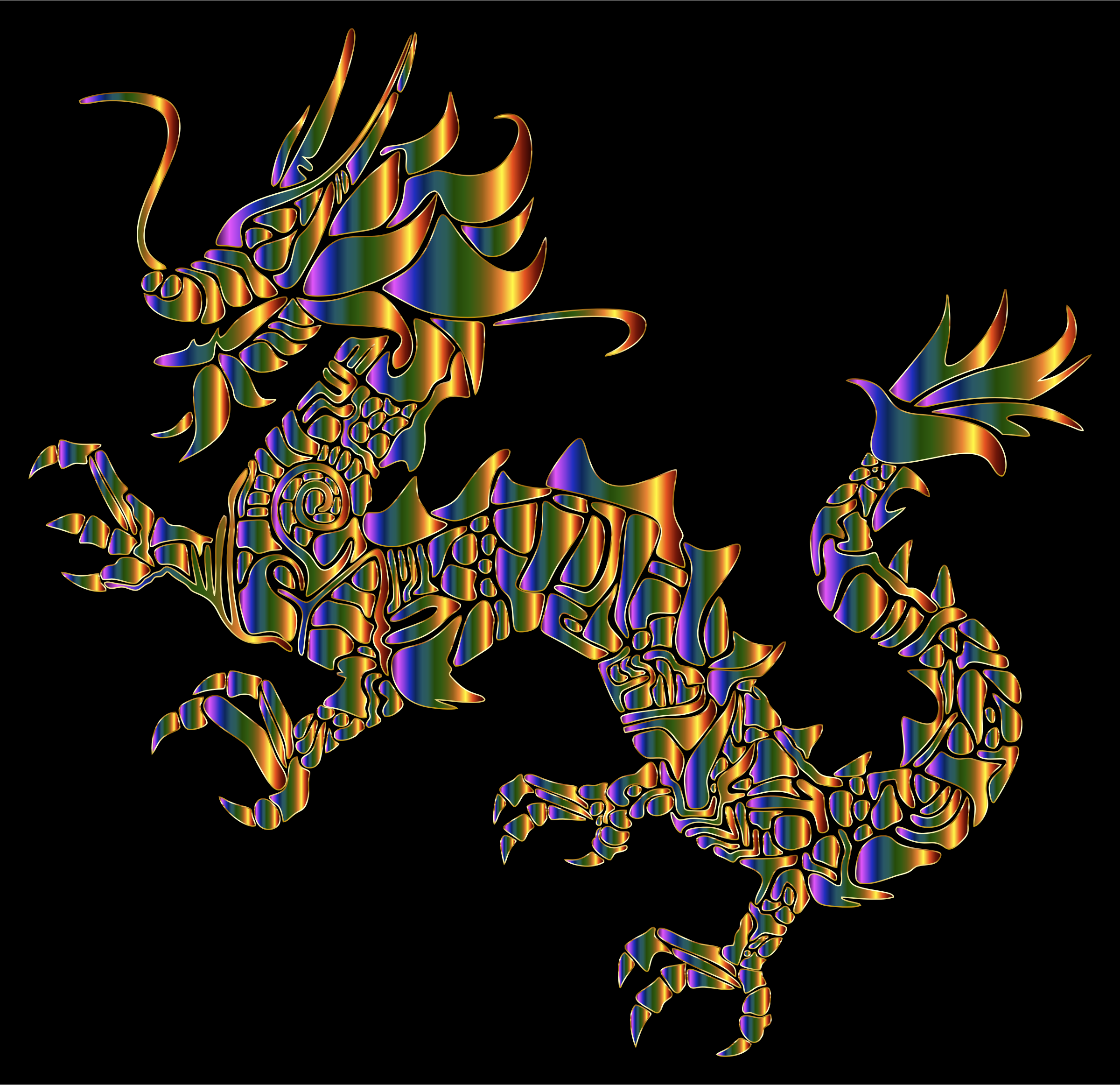 Chromatic Tribal Asian Dragon Silhouette SVG Clip arts