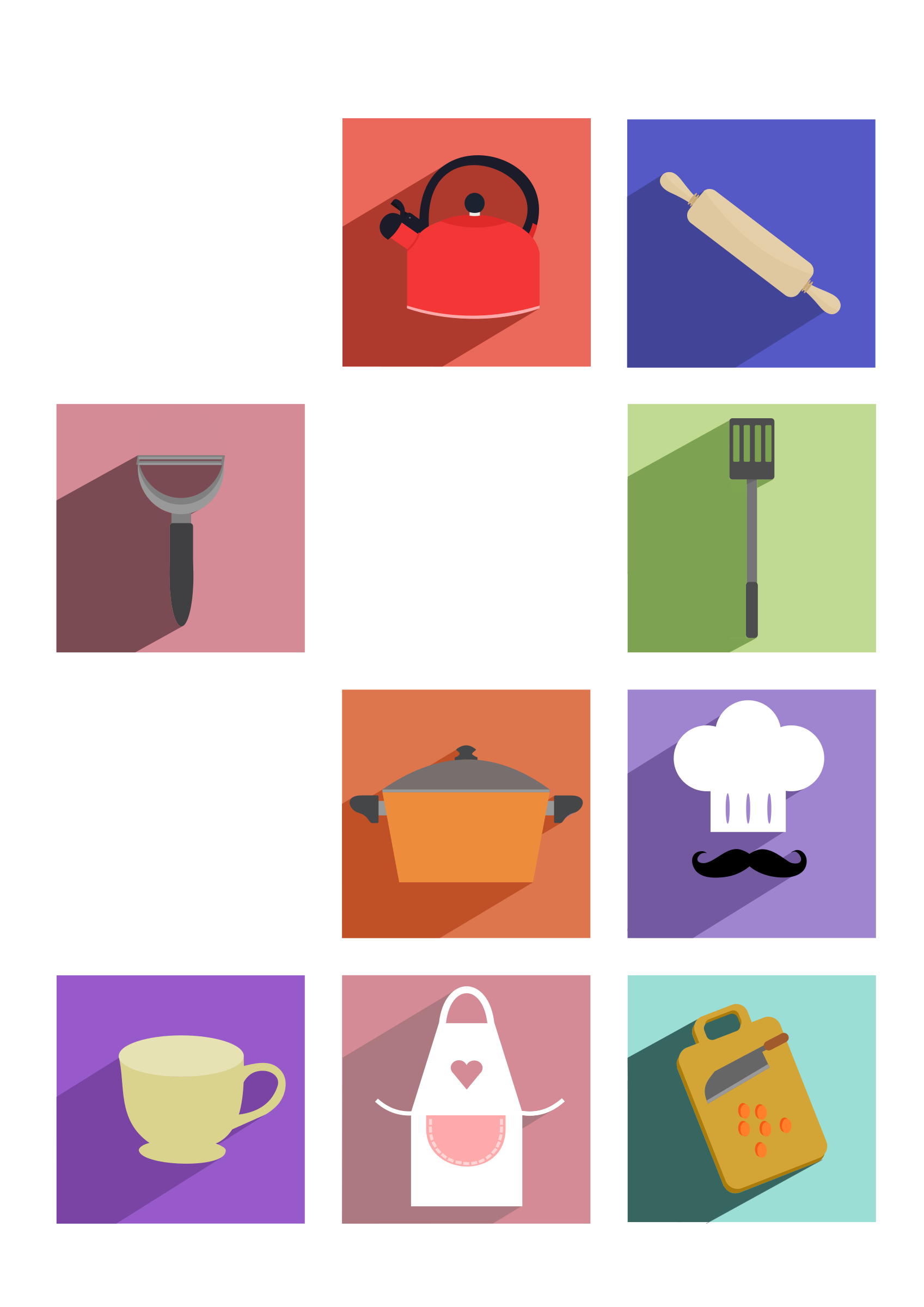Cooking Utensils Long Shadow Icons Clip arts