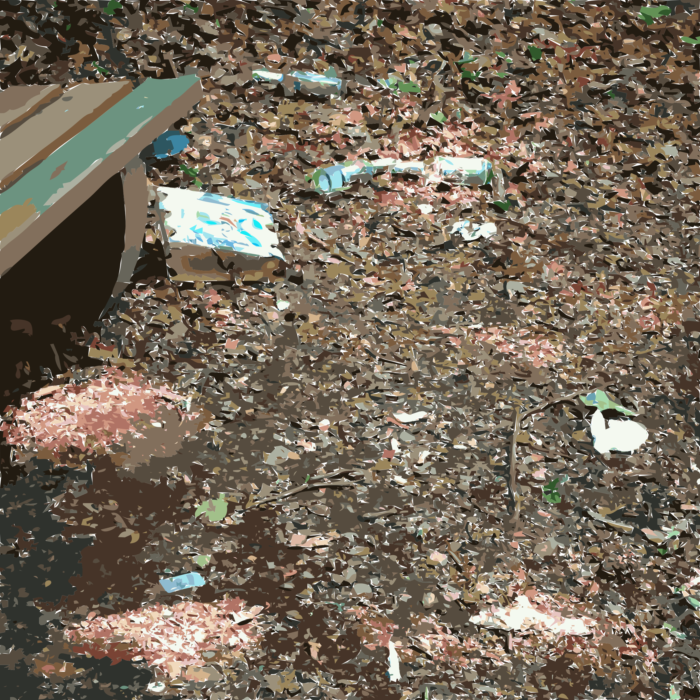 Garbage around a forest bench Clip arts