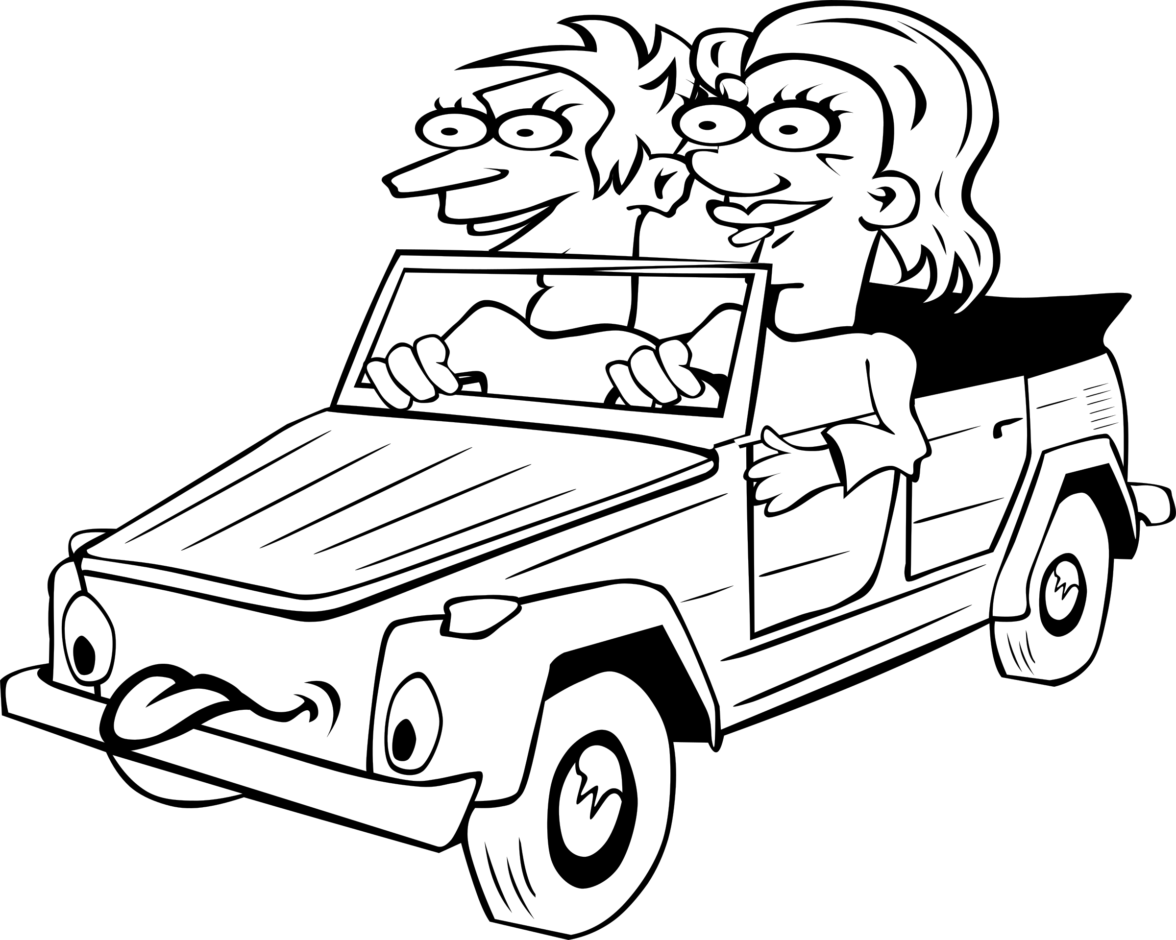 Girl and Boy Driving Car Cartoon Clip arts