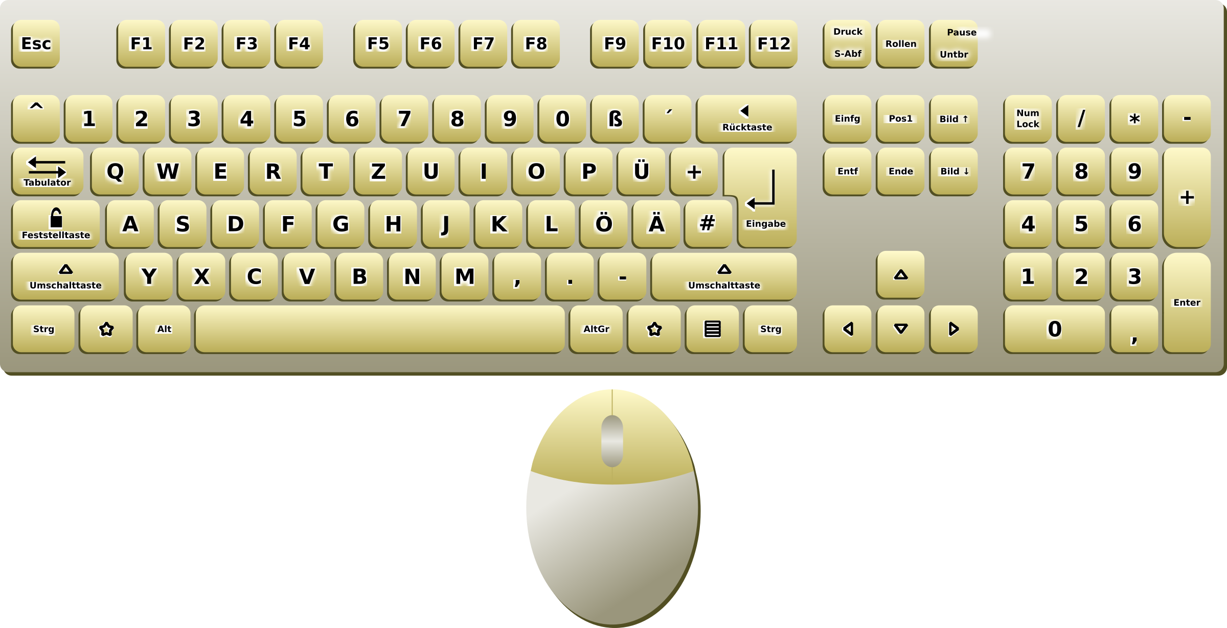 Keyboard (German layout) and mouse—top-down view Clip arts