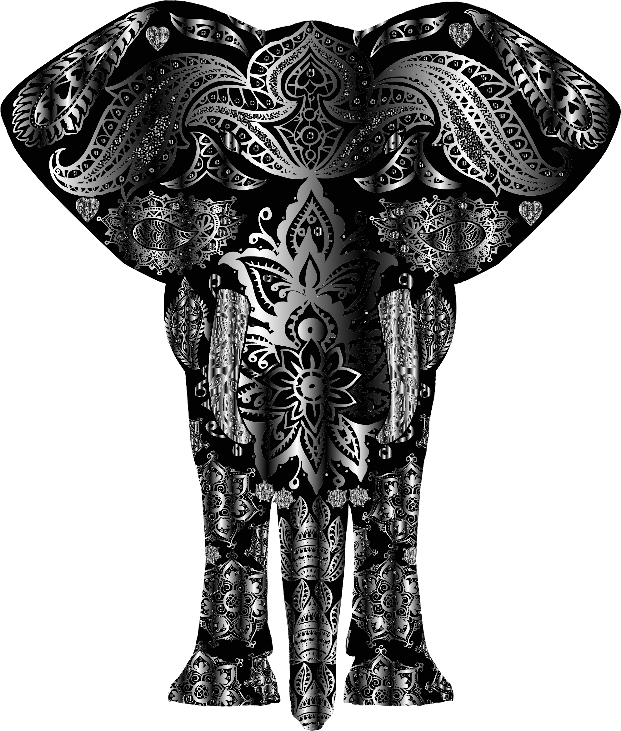 Metallic Floral Pattern Elephant Clip arts