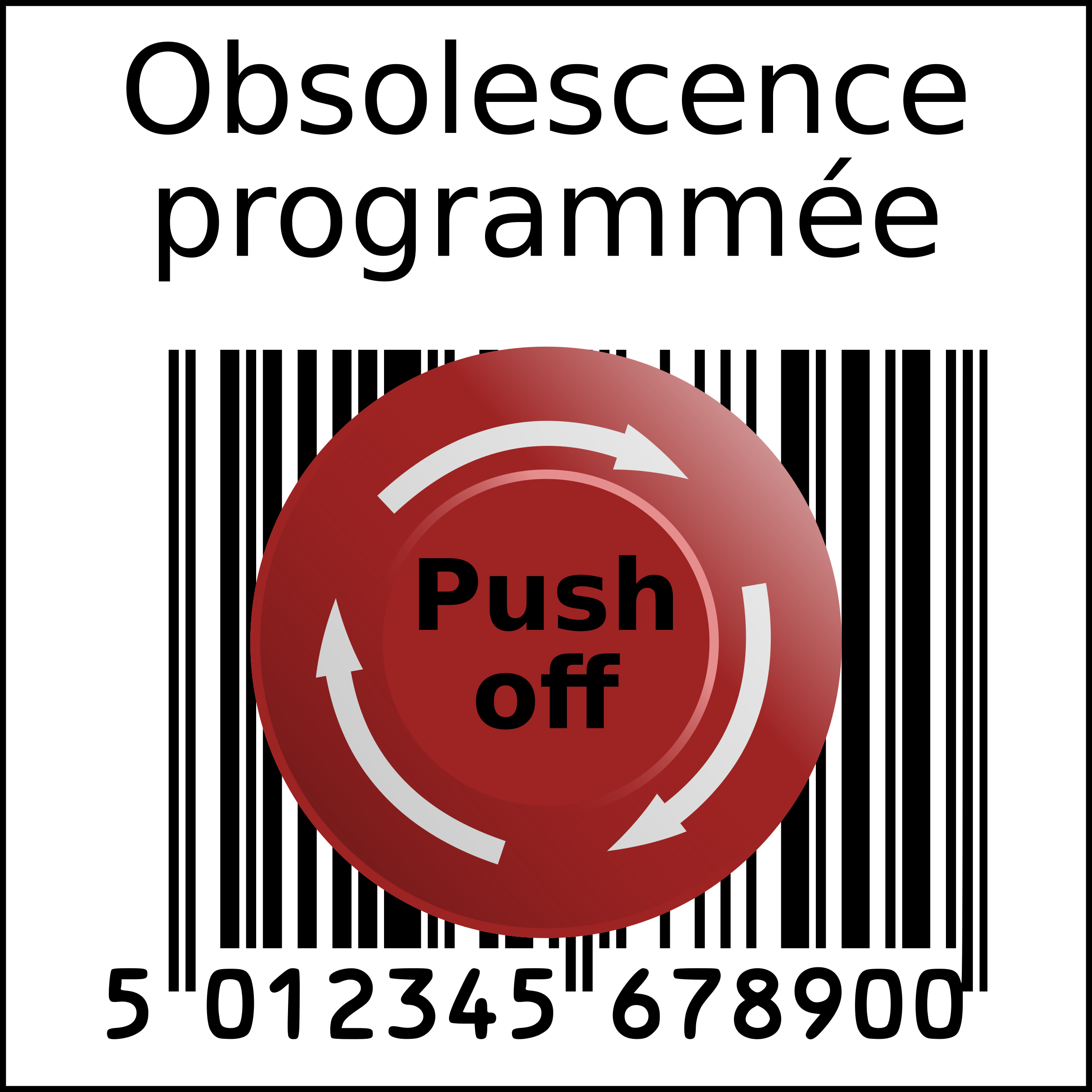 Planned obsolescence barcode in squarre with Emergency Push off button (French) SVG Clip arts