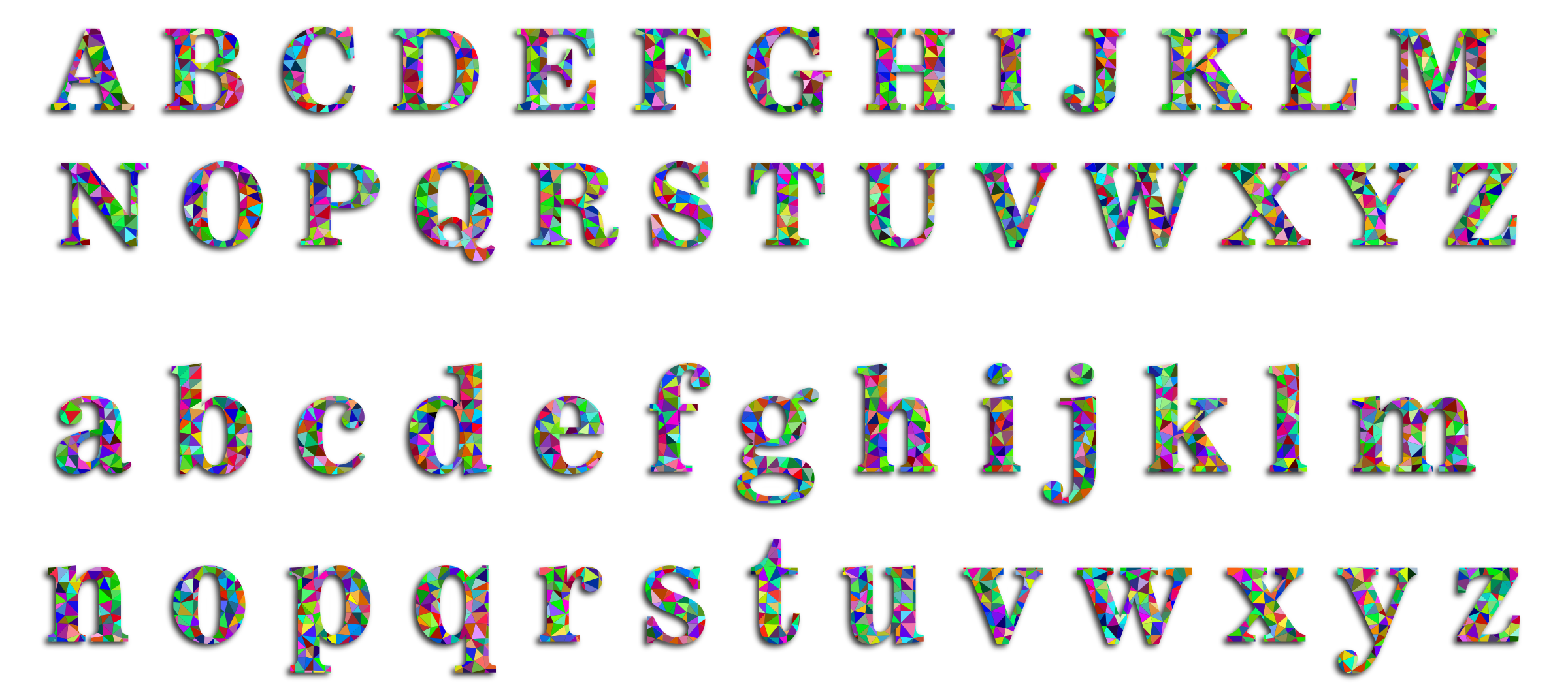 Prismatic Low Poly Alphabet With Drop Shadow Clip arts