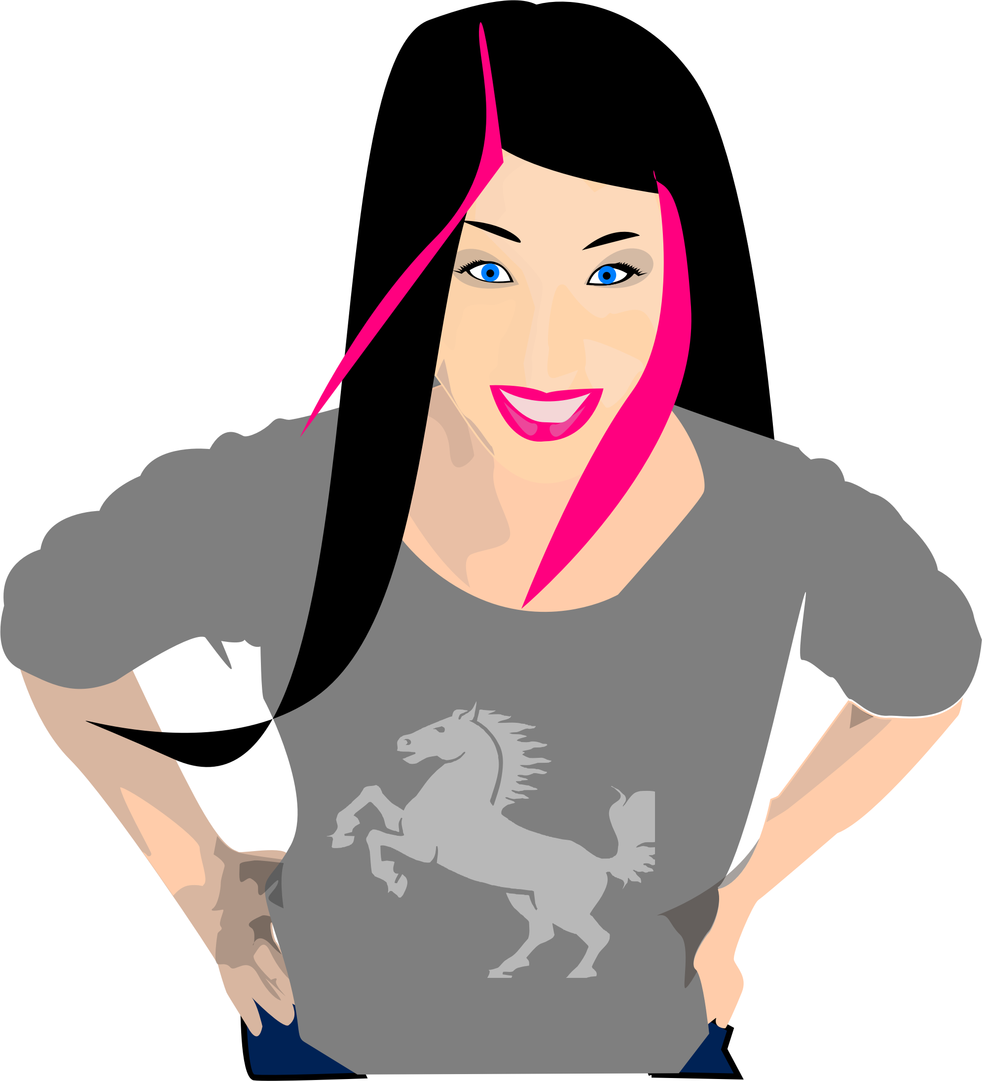 Punk girl with black and pink hair SVG Clip arts