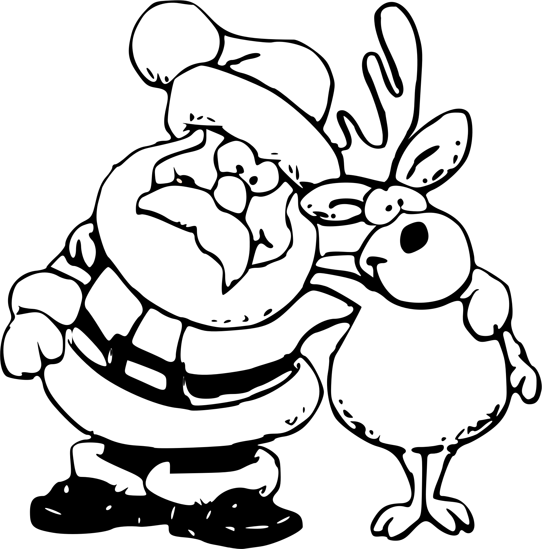 Santa and Reindeer Coloring Page Clip arts