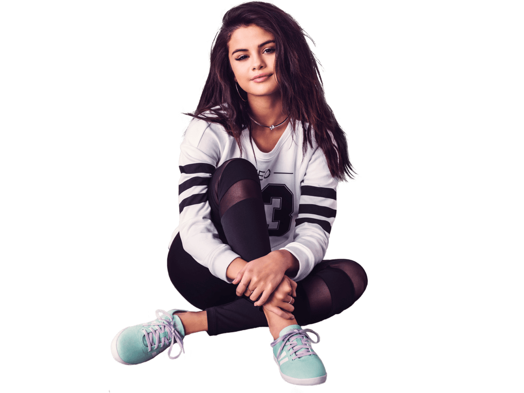 Selena Gomez Sitting Sneakers PNG images