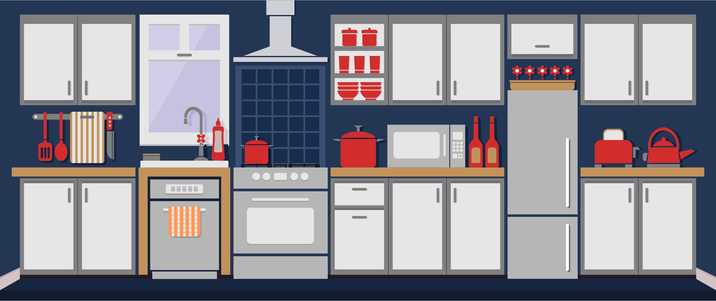 Simple Kitchen Remixed with Flat Colors and Shadows SVG Clip arts