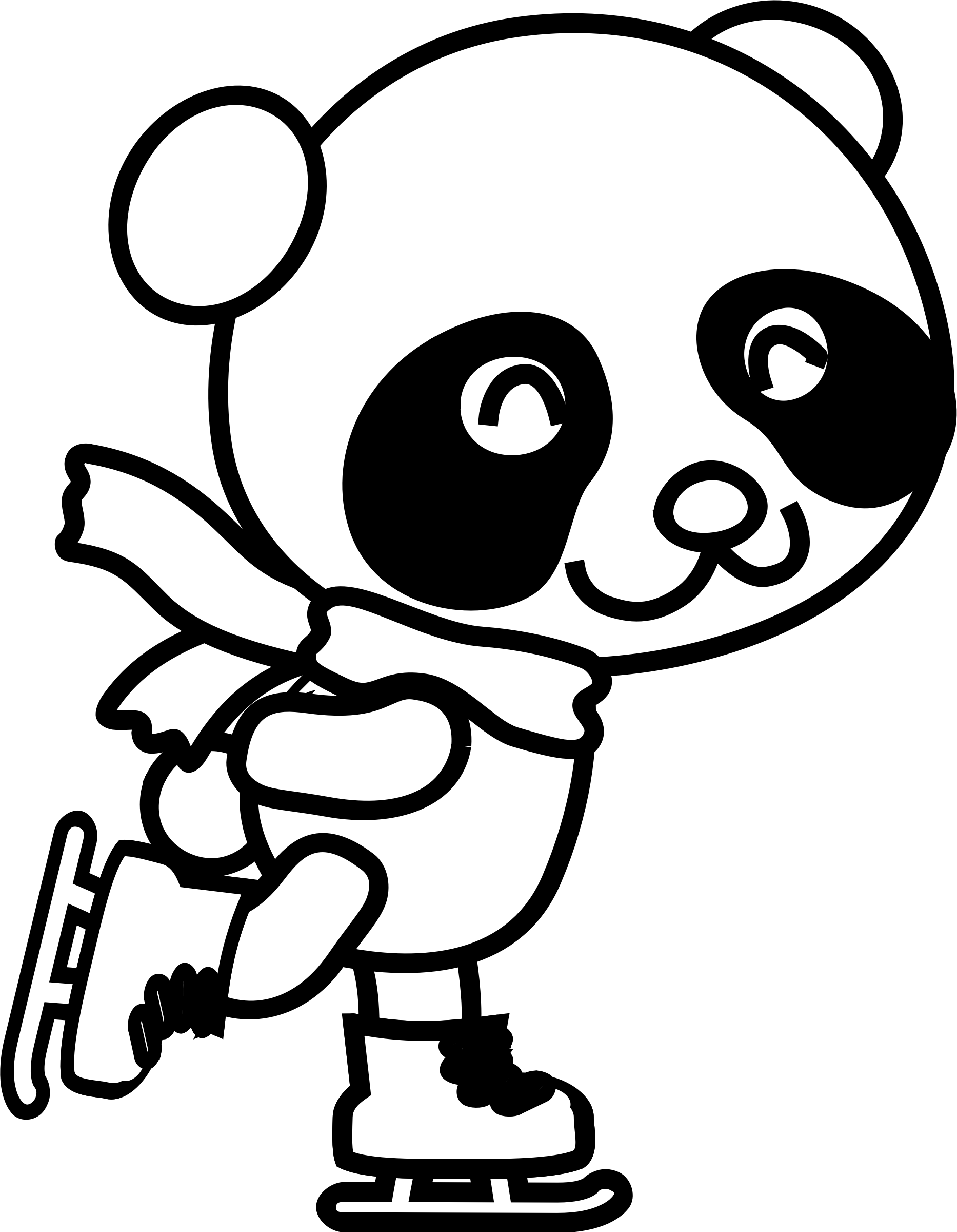 Skating Panda Coloring Page SVG Clip arts