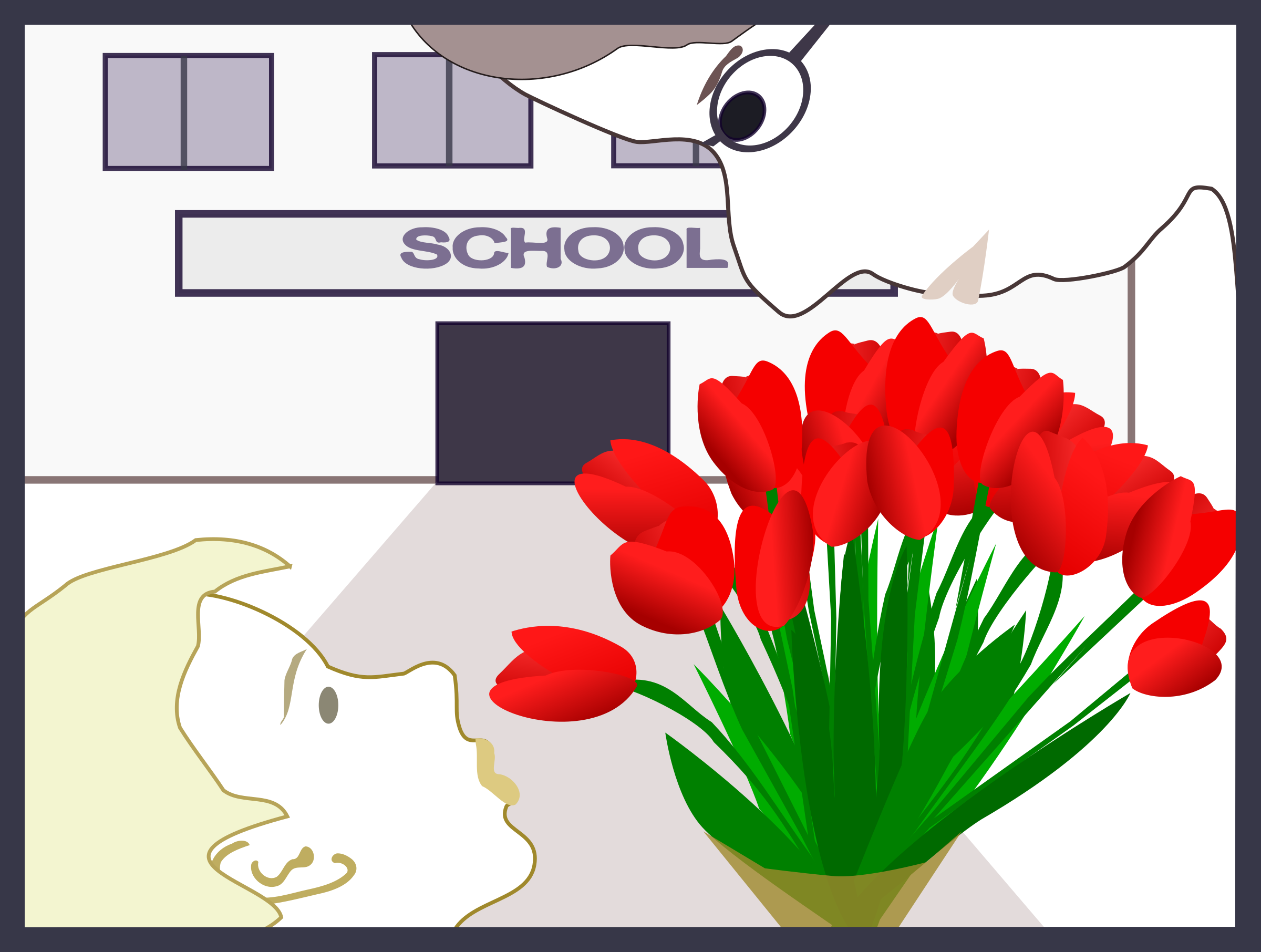 student gives flowers to teacher PNG icon