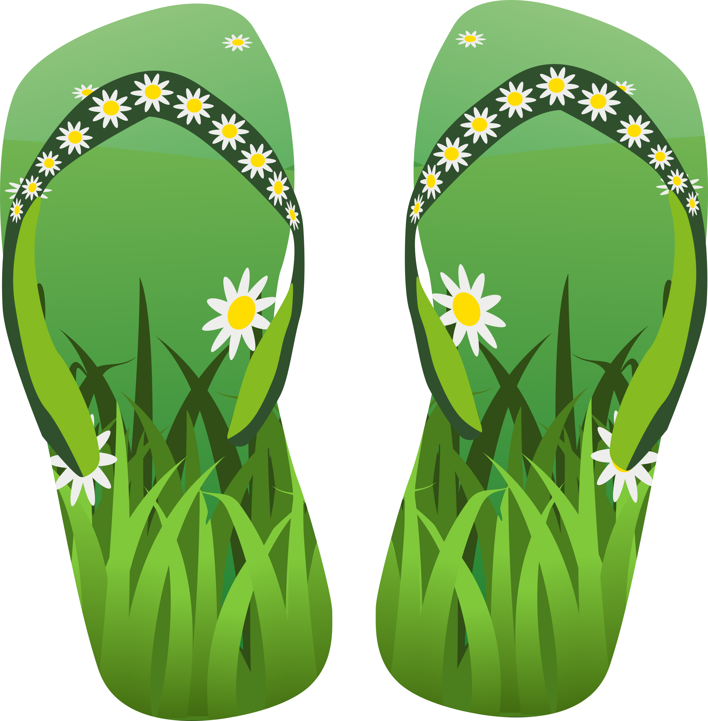 Thong green with grass and flowers Clip arts