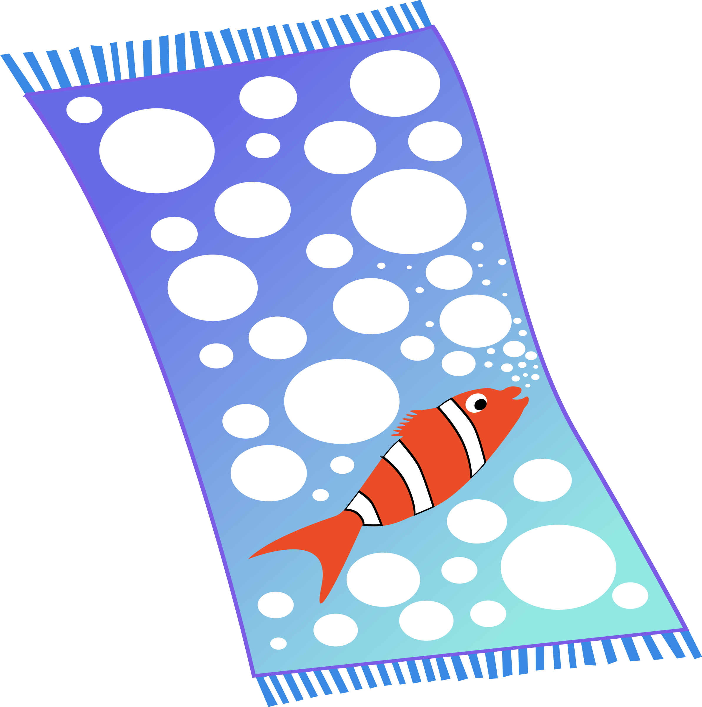 Towel blue with white bubbles and red fish with white strips Clip arts