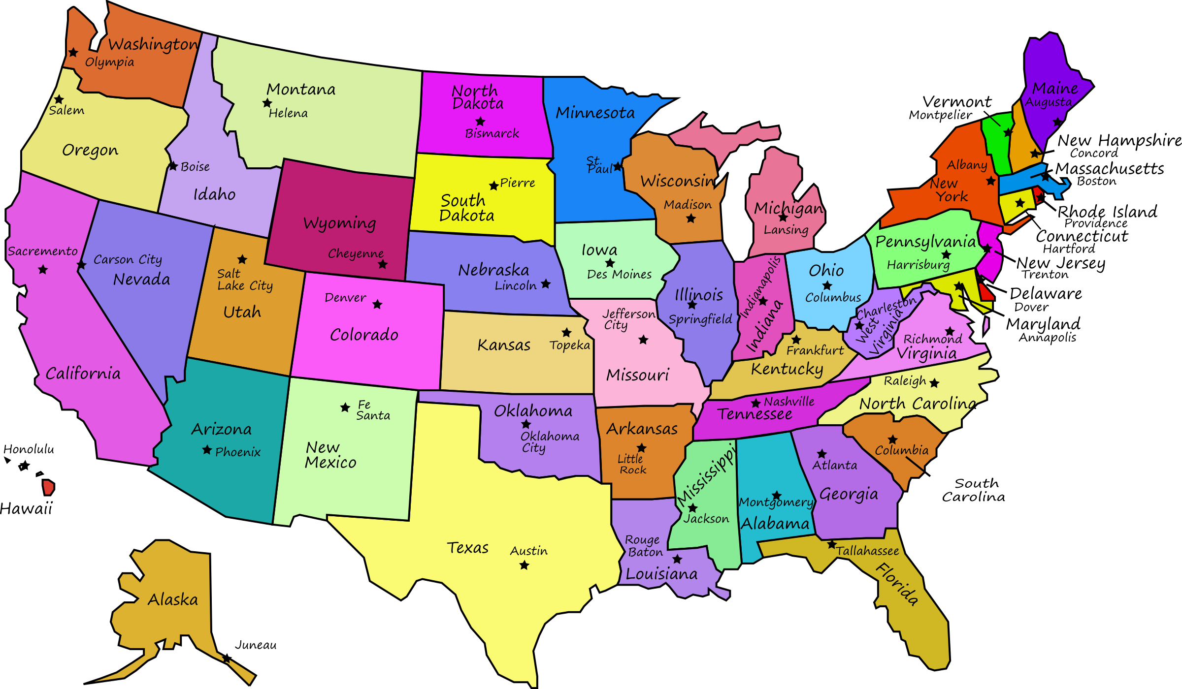United States Map With Capitals And State Names Icons Png Free