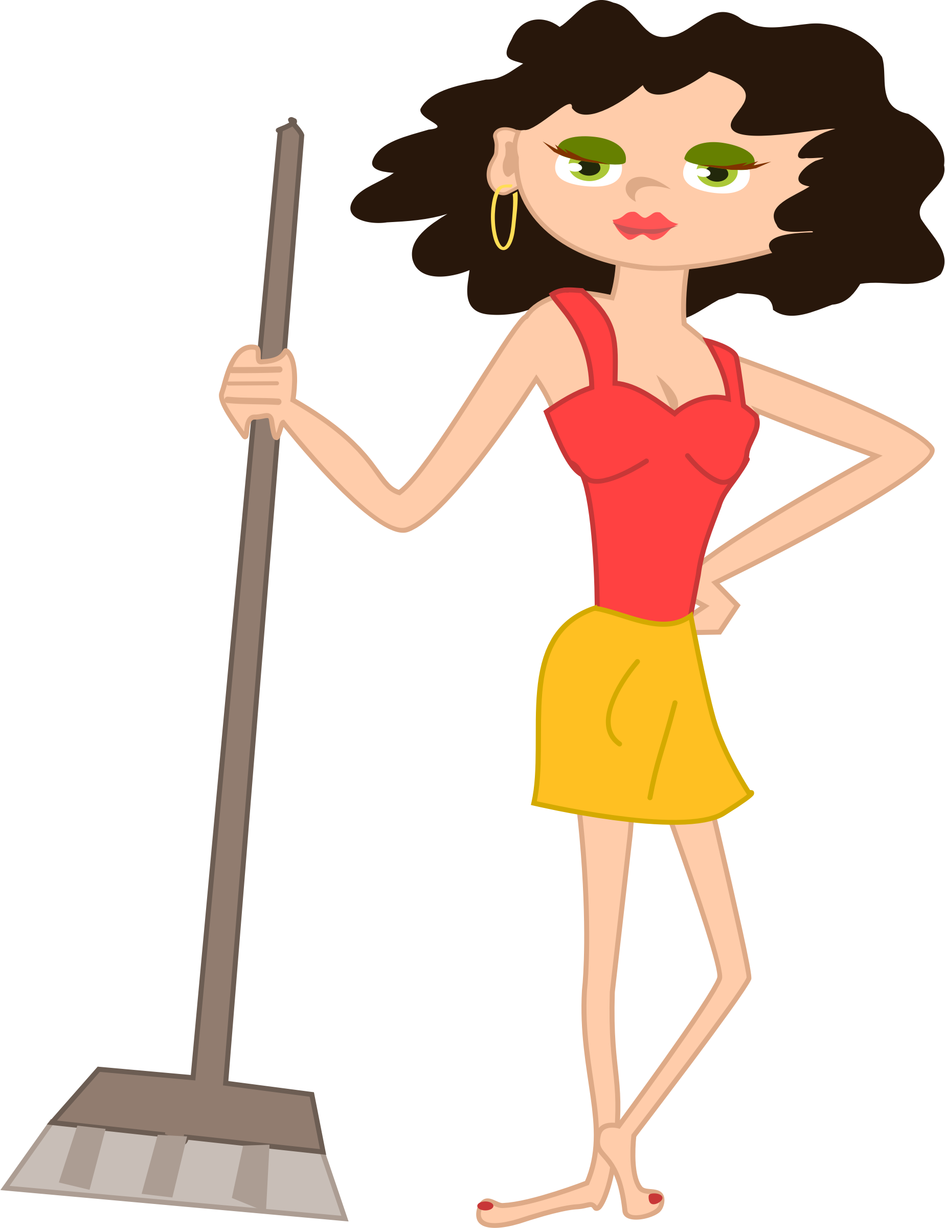 young housekeeper girl with broomstick SVG Clip arts