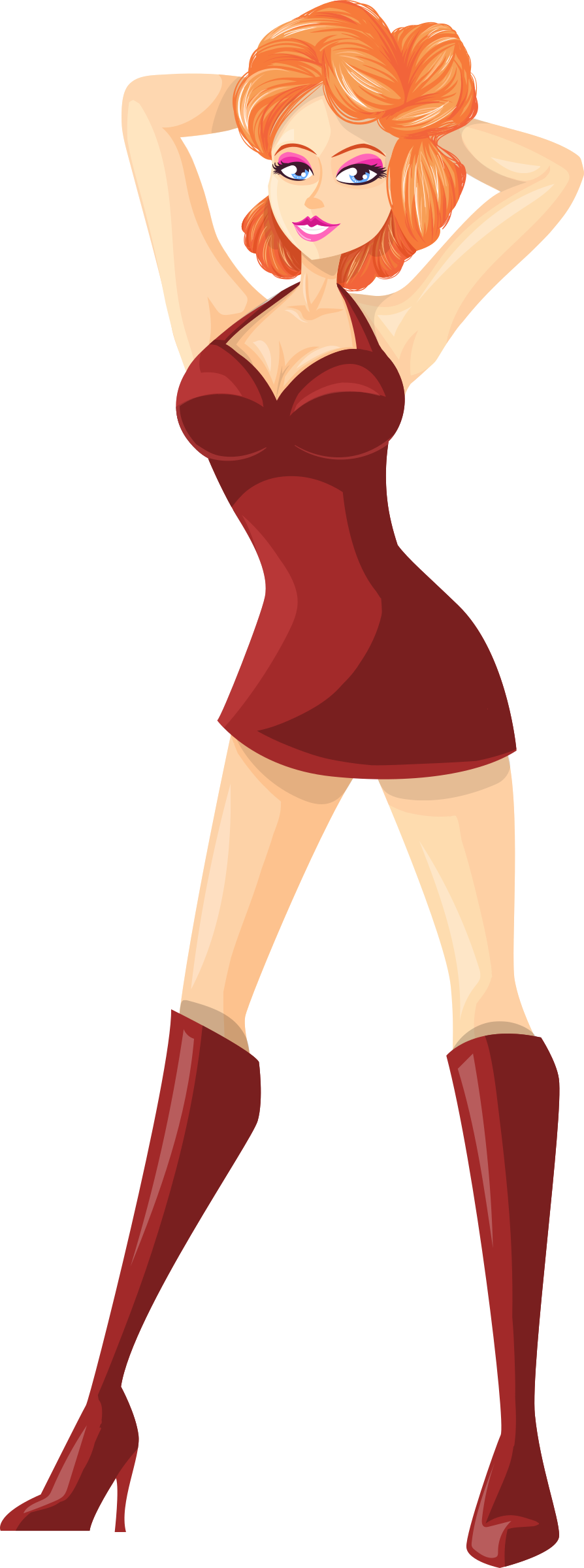 Young lady 2 (redhead, light skin, plain dress #5) Clip arts